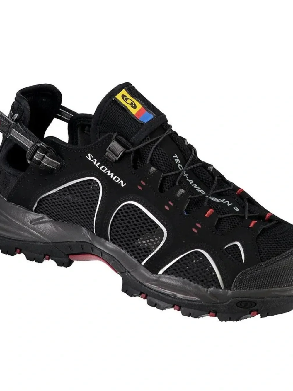 Salomon Techamphibian 3  men size 10 Black Sandal with Red and Yellow Detail